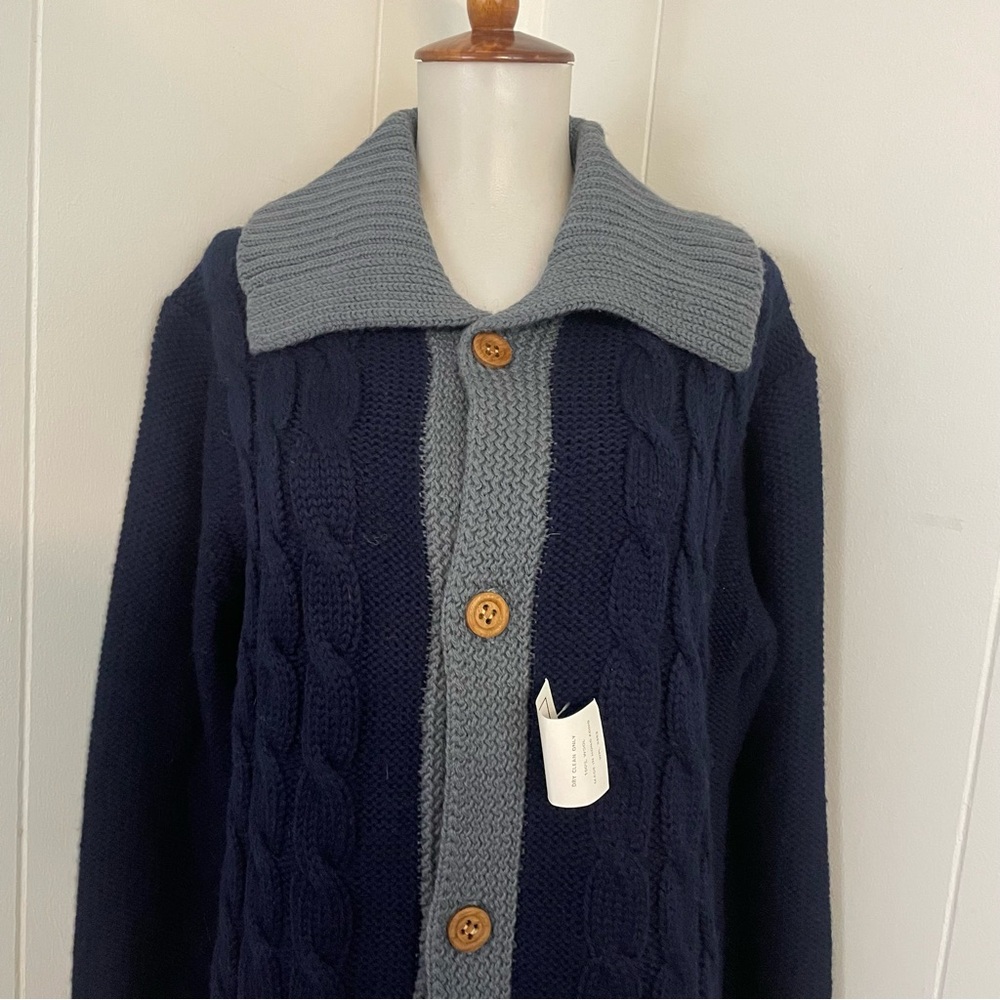 Vintage 100% Wool Cardigan Women’s M Long Sleeve Button Down Cable Knit - Picture 2 of 8